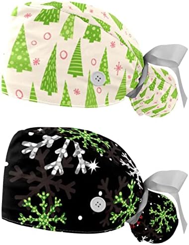 עץ חג המולד ערב קרצוף כובעים לנשים שיער ארוך, כובע עבודה עם כפתור וזיעה 2 יח 'יוניסקס קישור לאחור כובעים