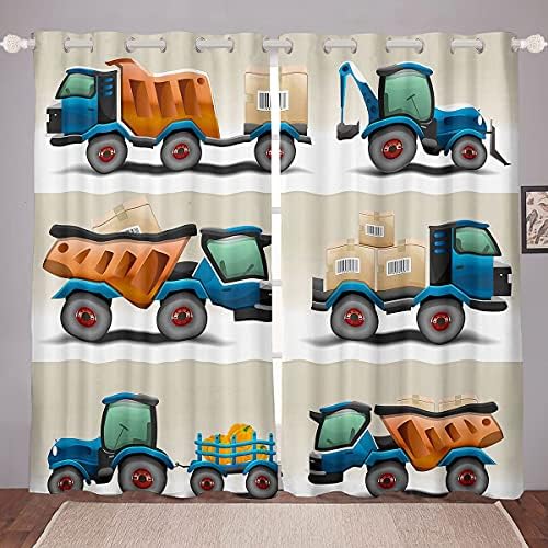 וילונות חלון משאית לילדים בניה לוחות וילון רכב טרקטור מחפר וילונות חלון חלונות לבנים מכוניות מצוירות חווה