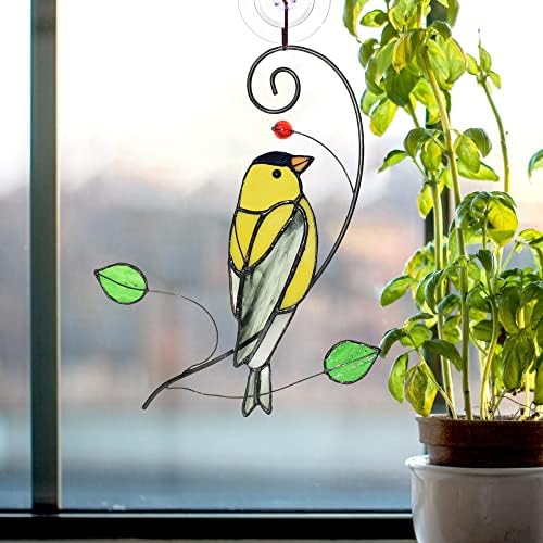 LolitarCrafts Goldfinch ויטראז 'תליית חלון תליית שמש ציפורים לחלון