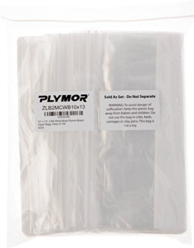 רוכסן פלימור שקיות ניילון משוחזרות עם בלוק לבן, 2 מיל, 10 x 13