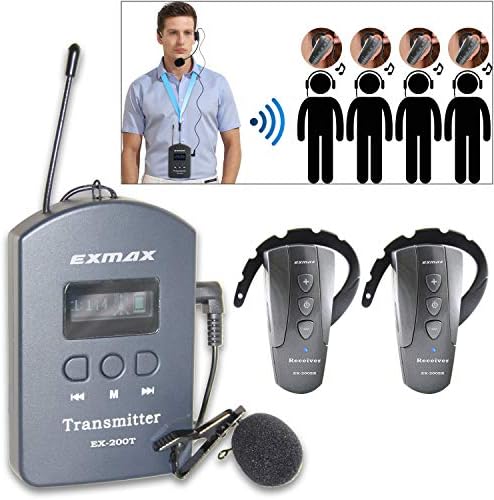 EXMAX EX -200E UHF מדריך לטיולים אלחוטיים מערכת אלחוטי מערכת העברת קולי אוזניות מיקרופון להרצאות באולמות תערוכות
