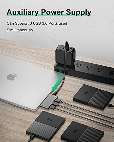 Dockcase 4-in-1 USB-C רכזת עם סוג C, USB 3.0, USB 2.0 תואם 2021- MacBook Pro 13/15/16, Mac Air/Surface חדש, Chromebook,