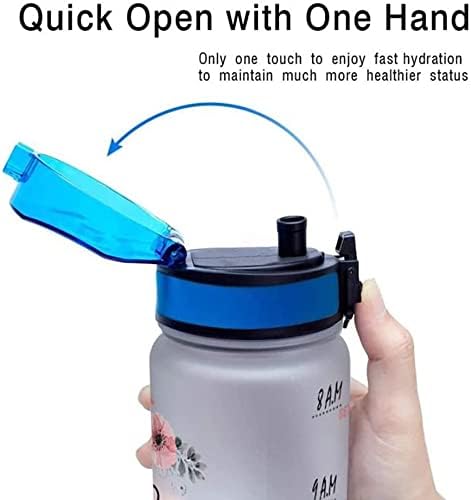 64hhydro 32oz 1 ליטר כושר מוטיבציה בקבוק מים ספורט עם סמן זמן ומסננת נשלפת, זרימה מהירה, הפוך עמיד דליפה עמיד BPA