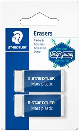 Staedtler Mars Plastic Mini, מחק איכותי פרימיום, מחקי אמנים לבנים ללא לטקס, חבילה של 2, 52653BK2-C