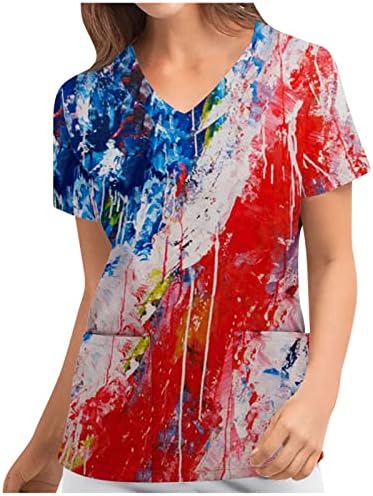 קצר שרוול חולצות לנשים צווארון ספנדקס עצמאות יום דגל כוכב הדפסת עבודה האנטומיה לשפשף חולצות גבירותיי 2023