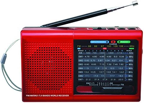 רדיו Bluetooth 9 Supersonic עם AM/FM ו- SW1-7, אדום