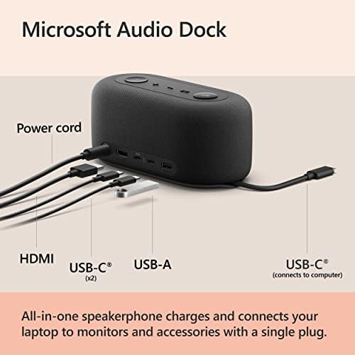 Dock Audio Microsoft-צוותים מוסמכים, USB-C Dock, HDMI 2.0, USB-A, USB-C X 2 יציאות, טעינה מעבר, טלפון רמקול שמע,