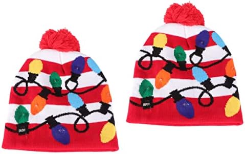 2 יחידות חג המולד אוגן לסרוג עם כדור הוביל מנורת דקורטיבי חג המולד כובע חג המולד דקור חג המולד קישוטי מתנות קישוטים