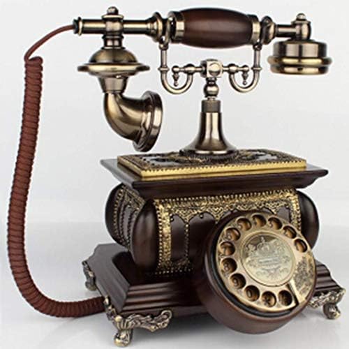 טלפון קווי רטרו של Myingbin עם חיוג סיבוב עץ טלפון חבל עתיק