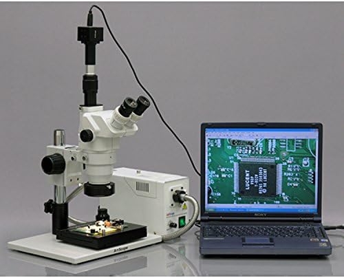 מיקרוסקופ זום סטריאו טרינוקולרי מקצועי של אמסקופ זם-1ט, עיניות פי 10, הגדלה פי 6.7-45, 0.67-4.5-מטרת זום, תאורת סביבה,