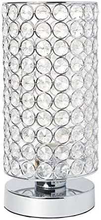 עיצובים אלגנטיים LT1051-CHR אליפסה גביש מיטת לילה שידת לילה גלילית מנורת שולחן תאורה, כרום