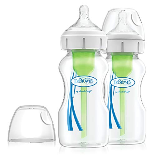 אפשרויות של ד ר בראון + בקבוקי תינוקות עם צוואר רחב נגד קוליק, מארז תאומים 270 מיליליטר