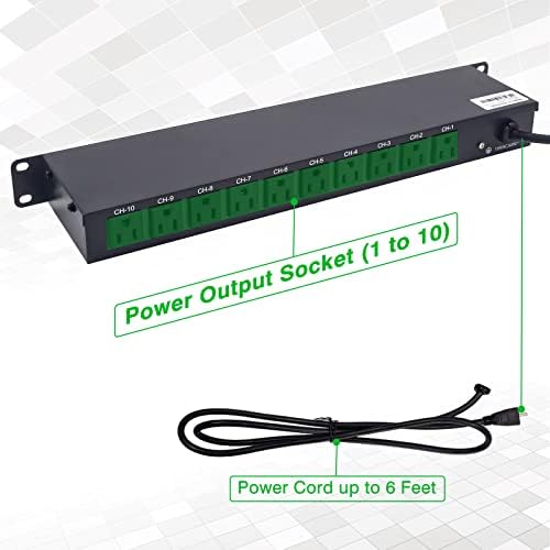 Ultrapoe 1U Rack-Mount PDU PDU SURPER STRECTOR ובקרת מתגים, 10 שקעים, 10 מתג קדמי, מתג עצמאי של שקע יחיד עם תאורת