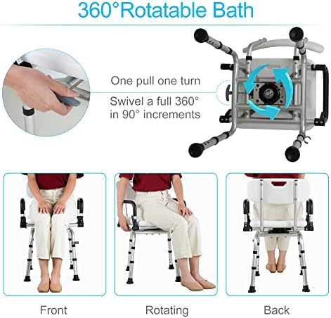 כיסא מקלחת מסתובב 360 מסתובב מושב אמבטיה עם זרועות וגב ספסל אמבטיה צר לקשישים, קשישים, נכים ונשים בהריון כיסא