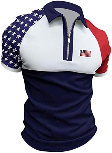 BMISEGM קיץ חולצות גדולות וגבוהות לגברים שרירי גברים פונים צווארון דגל אמריקאי הדפס שרוול ארוך פטריוטי T