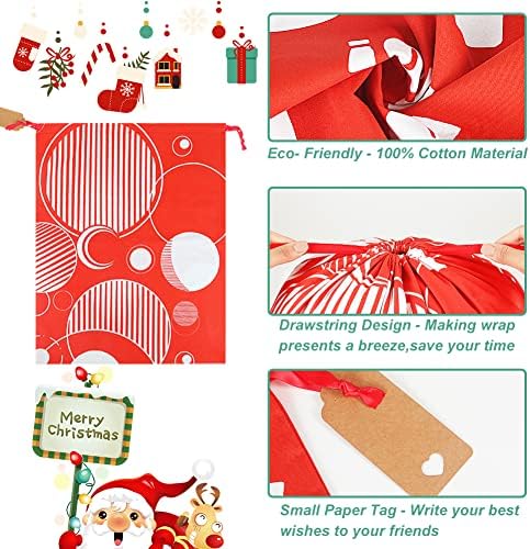 תיקי בד של חג המולד של YQL, 3 יחידים לשימוש חוזר בשקיות מתנה לחג המולד בד שקיות מתנה לחג המולד עם משיכה לחבילה למסיבת חג