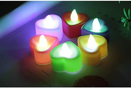 24 יחידות צורת נרות אלקטרונית בצורת לב רב -צבעוני LED נרות חסרי תקע קל מתנה ולנטיין אורות דקורטיביים רומנטיים לחגיגת פסטיבל