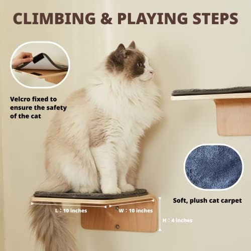 ליורסה 2 סט חתול קיר צעדים - עץ חתול טיפוס מדף קיר-חתול קיר מדרגות עם שריטות מחצלת - קיר רכוב חתול ריהוט לקפיצה,