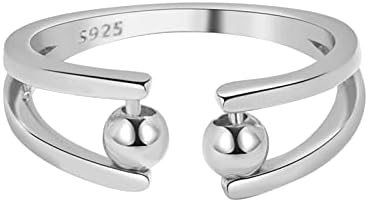 יום האהבה S925 מתכוונן טבעת כסף סטרלינג טבעת חרוזים פתוחה טבעת אצבעות אצבעות טבעת 2 טבעות טבעות 100