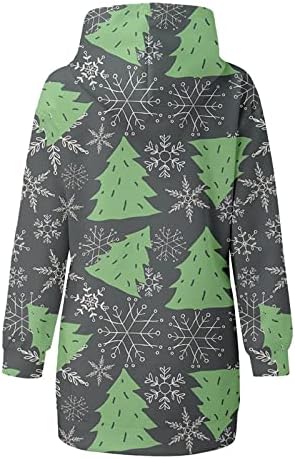 שמלת קפוצ'ונים לנשים 2022 אופנה שרוול ארוך הדפס חג המולד סווטשירט עם כיס חג המולד טוניקה סוודר סוודר.