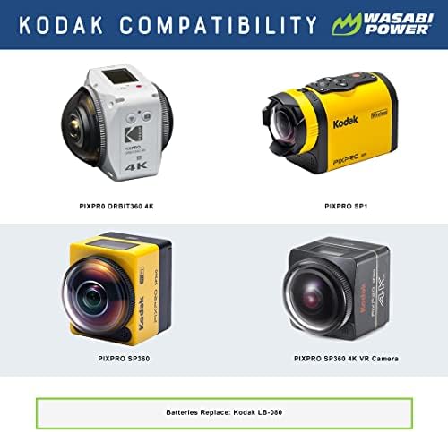 Wasabi Power סוללה ומטען כפול USB עבור Kodak LB-080 ו- Kodak Pixpr0 Orbit360 4K, Pixpro SP1, PixPro SP360, PixPro SP360 4K