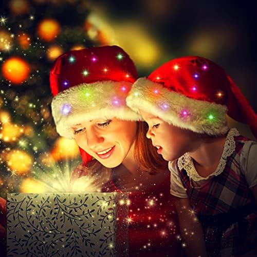 4 יחידות חג המולד אור עד סנטה כובע כיף כובעי חג המולד הוביל אור עד כובע קטיפה מצחיק חג המולד כובע מואר סנטה כובע לילדים מבוגרים