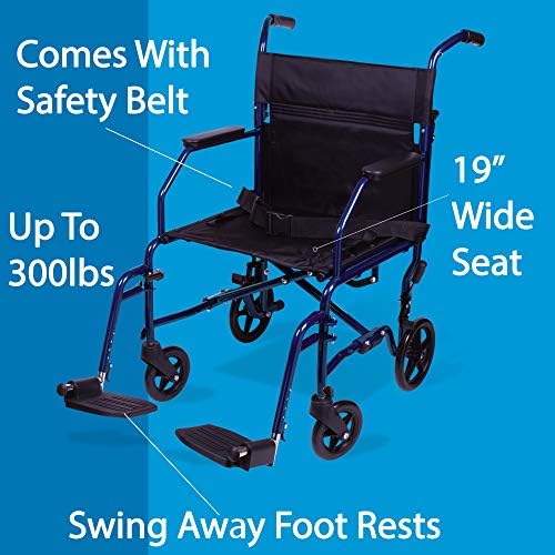 כיסא גלגלים להובלה עם מושב 19 אינץ ' - כיסא הובלה מתקפל עם משענות רגליים-כיסא גלגלים מתקפל וכיסא גלגלים מתקפל קל