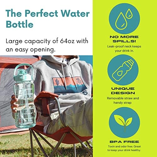 בקבוק מים 64oz עם קש קש ומכסה מכסה-דליפה BPA חינם לשימוש חוזר- ציטוטים מוטיבציוניים לחדר כושר חיצוני כושר חדר כושר יוגה