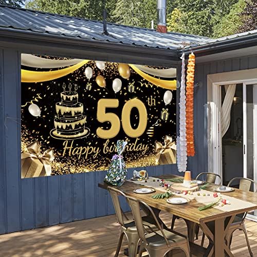 באנר חצר יום הולדת 50 שמח, קישוטי באנר יום הולדת 50 שמח לנשים / גברים, רקע יום הולדת 50 גדול, קישוט אספקת מסיבת יום