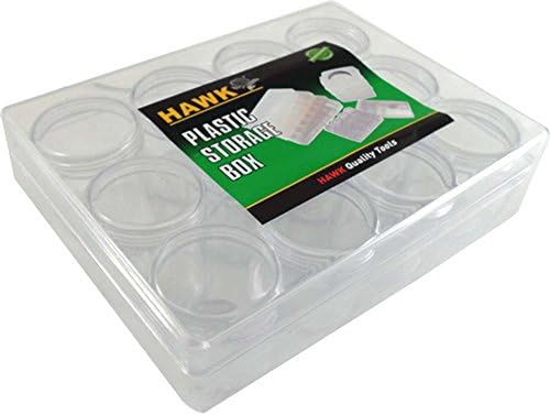 הוק 12 צנצנות פלסטיק עם מכסה בורג בקופסת פלסטיק שקופה