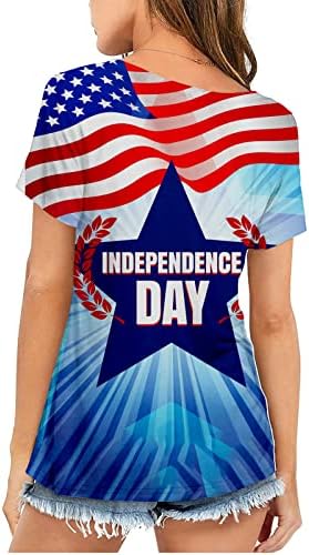 חולצות יום העצמאות לנשים חולצות דגל אמריקאי טוניקה טוניקה רופפת שרוול קצר v צוואר 4 ביולי חולצות טיז