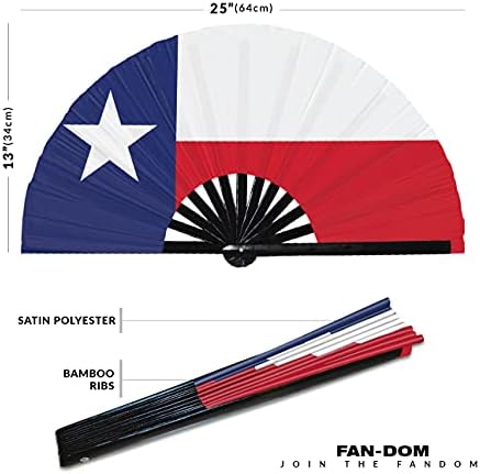 דגל טקסס ארהב מדינה מתקפל מאוורר כף יד, מדינות אמריקאיות דגלו מאוורר יד גדול במבוק, סאטן UV עמיד ביותר עמיד ביותר עמיד