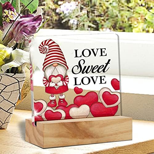 יום האהבה עיצוב שולחן אהבה, אהבה מתוקה אהבה אדומה חמודה גנום אקרילי שולחן אקרילי שלט דקורטיבי עם עמדת עץ לקישוט