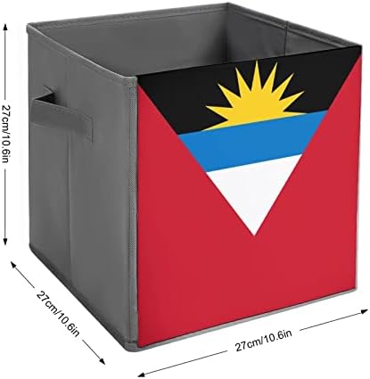 דגל אנטיגואה ודגל Barbuda עור פחי אחסון מתקפלים פחי קוביית קוביית קובייה סל עם ידיות עם ידיות