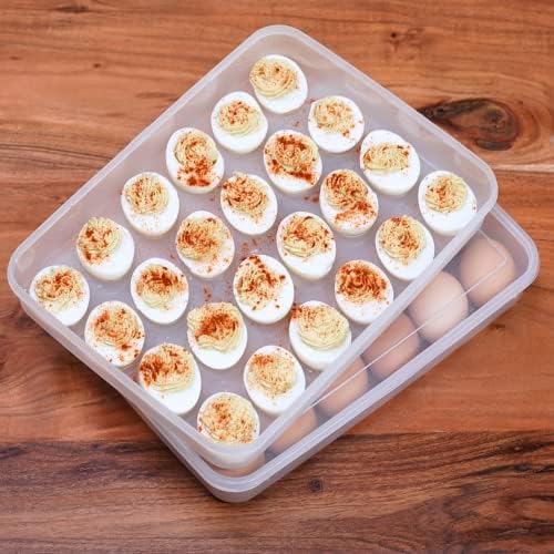 מגישים ביצים שטניות מושלמות בקלות - 2 מיכלי ביצה שקופים עם מכסה מחזיקים 48 ביצים, מילוי צינור קל ונשיאה, מנשא בטוח למדיח כלים