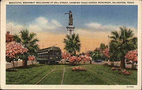 שדרות יפה ברחוב 25, מציגה גיבורים טקסס אנדרטה Tx גלויה עתיקה מקורית