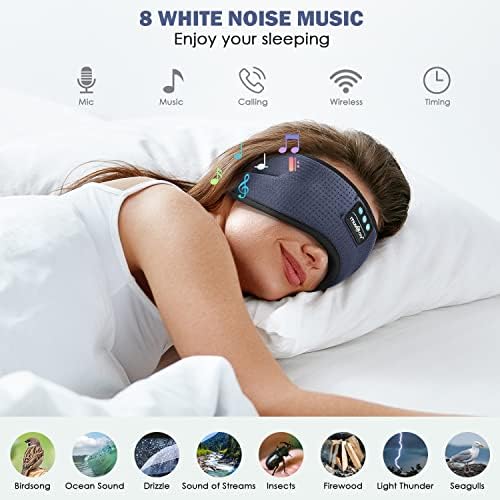 Musicozy רעש לבן אוזניות שינה מודול Bluetooth, מסכת אוזניות ישנה, ​​אוזניות אלחוטיות אלחוטיות תלת מימד