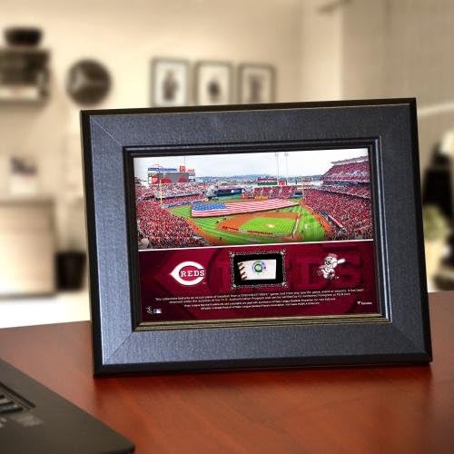 סינסינטי אדומים ממוסגרים 5 x 7 קולאז 'אצטדיון עם חתיכת בייסבול משומש במשחק - לוחות צוות MLB וקולאז'ים