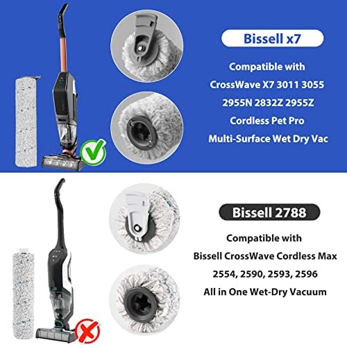 2 חבילות גלילי מברשת רב-קרקעיים ושני מסנני ואקום חבילות עבור Bissell Crosswave X7 PET PO 3011,3279,3055