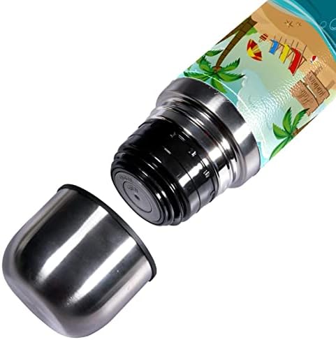 SDFSDFSD 17 גרם ואקום מבודד נירוסטה בקבוק מים ספורט ספורט ספל ספל ספל עור מקורי עטוף BPA בחינם, נוף אי טרופי