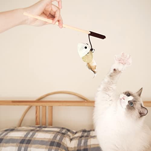 האם כלב צעצוע כלב חתול צעצוע הקנטה מקל חתול נוצה סוזוקי מקניט מקל חתול מקל מעץ מעץ