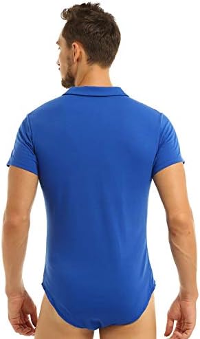 Jugaoge Mens שרוול קצר חתיכה אחת חולצה כפתור בגד גוף מפשעה גופיות גוף גוף גוף עליון כחול 3x-גדול