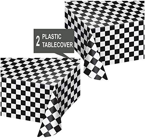 שחור ולבן משובץ מירוץ מאוורר פלסטיק שולחן כיסוי, 54 איקס 108