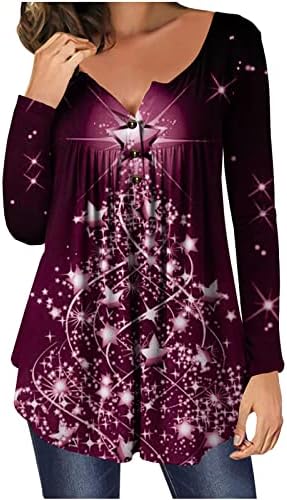 חג המולד נוצץ לחג המולד הנלי לנשים כפתור שרוול ארוך למעלה צמרות פפלום לבוש מחבוא מזדמן לבוש קפלים בטן