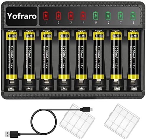 AA AAA סוללות מטען, Yofraro 8 Port 1.2 V NiMH נטענות סוללות AA AAA למטען עם יציאת USB להגדיר