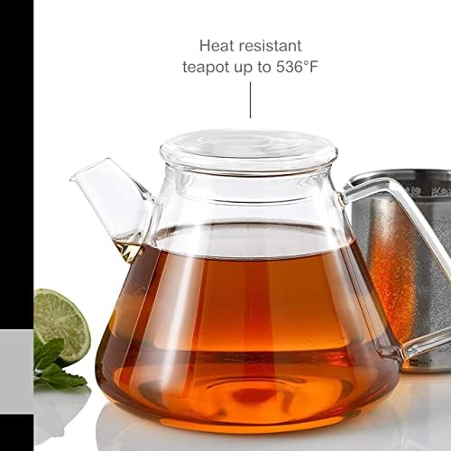 Adhoc Orient+ קומקום זכוכית - קומקום תה וחומר נשלף לתה עלים רופפים - קומקום זכוכית גדול לכיריים - קומקום תה קטן