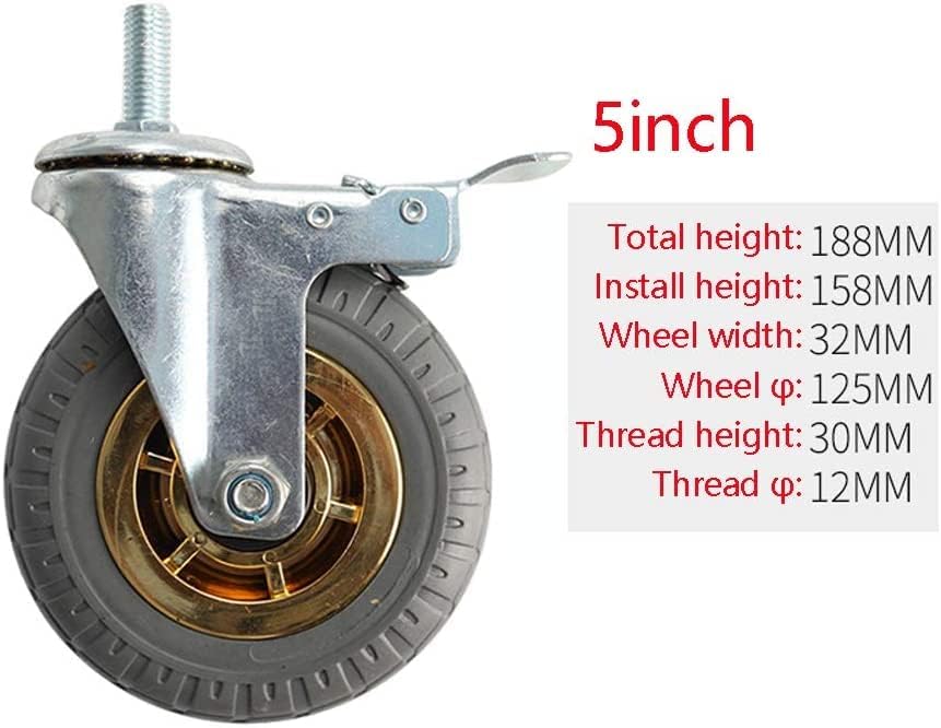 גלגלי צלחות 3 אינץ '4' '5' 'גלגלים כבדים חוט M12 גומי תעשייה שקט 300 קג דעיכה גלגלים קיקים גזע מסתובבים,