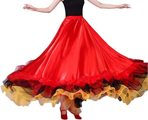 פרע פרוע לבן סאטן ארוך פלמנקו ריקוד חצאית ריקודים ספרדית תלבושת ביצועים לנשים