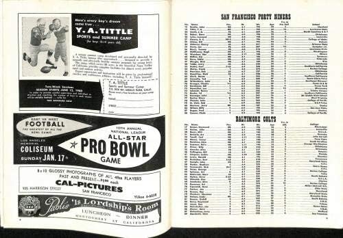 1959 Baltimore Colts נגד San Francisco 49ers תוכנית 12/5 אצטדיון Kezar EX 66487 - תוכניות NFL