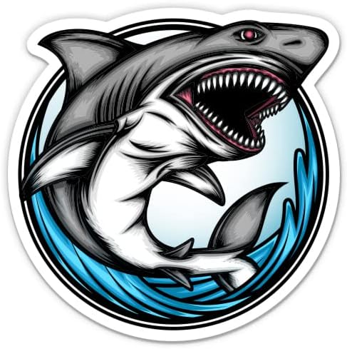 מדבקה קשה של כריש - מדבקת מחשב נייד 3 אינץ ' - ויניל אטום למים לרכב, טלפון, בקבוק מים - מדבקות כריש